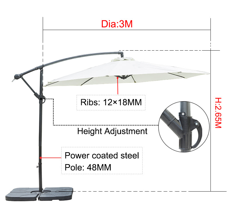 Height-Adjustable Patio Umbrella - Cantilever for Restaurant & Garden