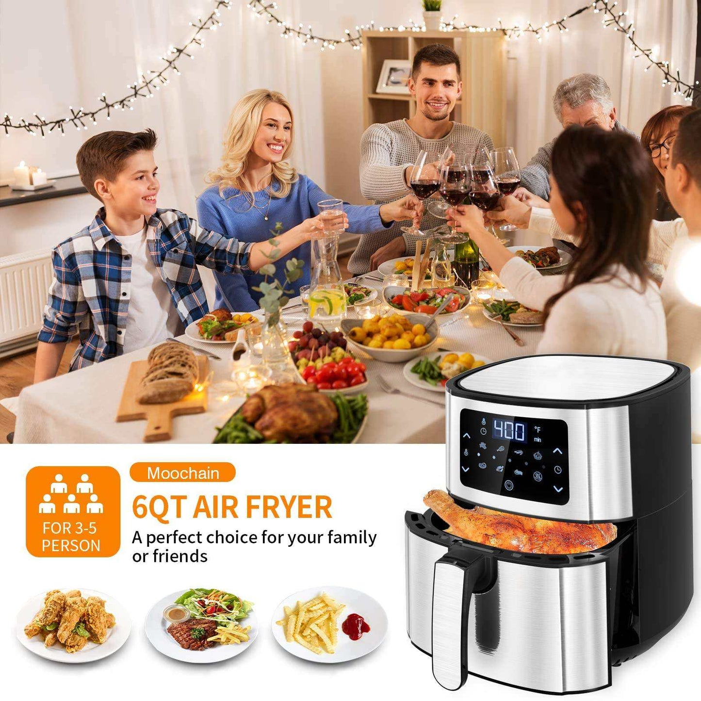 1800W 8L Multifunction Air Fryer - Oil-Free with Reusable Silicone
