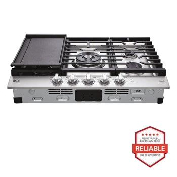 36” Smart Gas Cooktop with 22K BTU Dual Burner and LED Knobs
