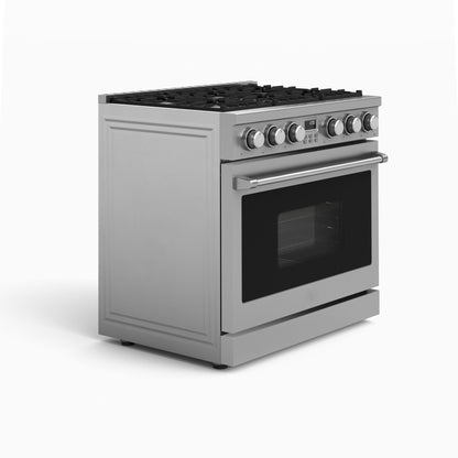 36" Freestanding Luxury Gas Range for Home Use - 6 Powerful Burners, Convection Oven, and Stainless Steel Design