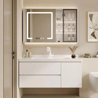 34-Inch Glossy White Bathroom Vanity - Custom Wall-Mounted with Mirror Cabinet