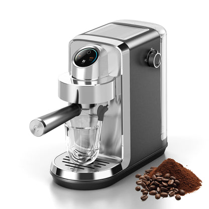 Italian Silver Coffee Machine - for Latte & Cappuccino with Milk Frother
