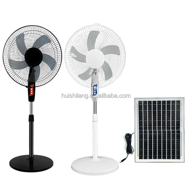 16-Inch Solar Floor Fan with LED Light - Rechargeable, Includes Panel & Stand