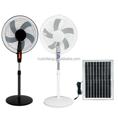 16-Inch Solar Floor Fan with LED Light - Rechargeable, Includes Panel & Stand