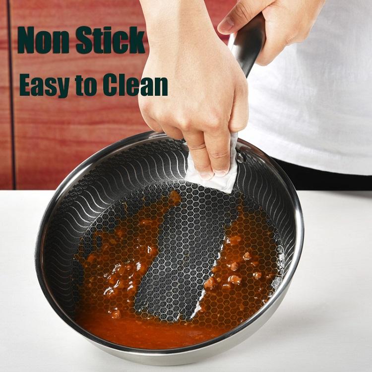 Stainless Steel Non-Stick Pan - Detachable Handle, Honeycomb Coating
