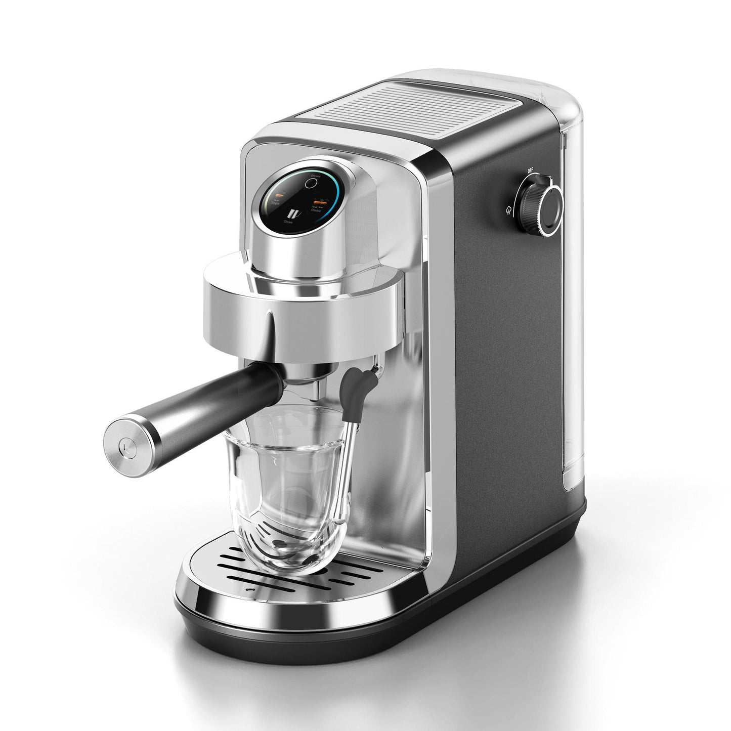 Italian Silver Coffee Machine - for Latte & Cappuccino with Milk Frother