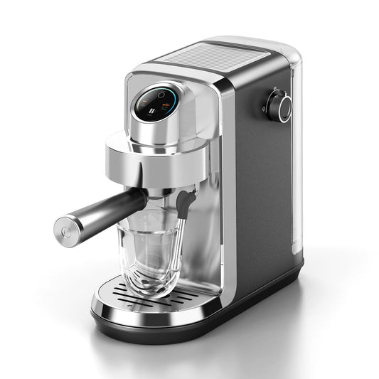 Italian Silver Coffee Machine - for Latte & Cappuccino with Milk Frother