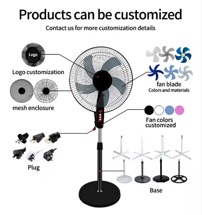 16-Inch Solar Floor Fan with LED Light - Rechargeable, Includes Panel & Stand
