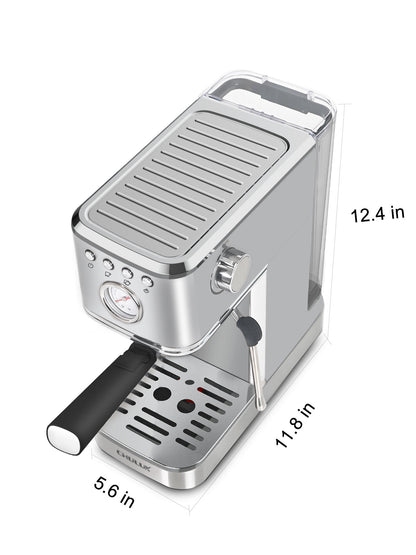 20 Bar Semi-Auto Espresso Machine - Stainless Steel with Milk Frother