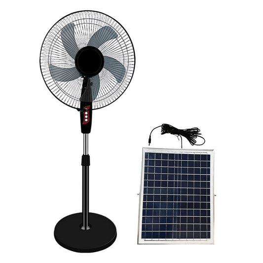 16-Inch Solar Floor Fan with LED Light - Rechargeable, Includes Panel & Stand