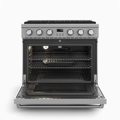 36" Freestanding Luxury Gas Range for Home Use - 6 Powerful Burners, Convection Oven, and Stainless Steel Design