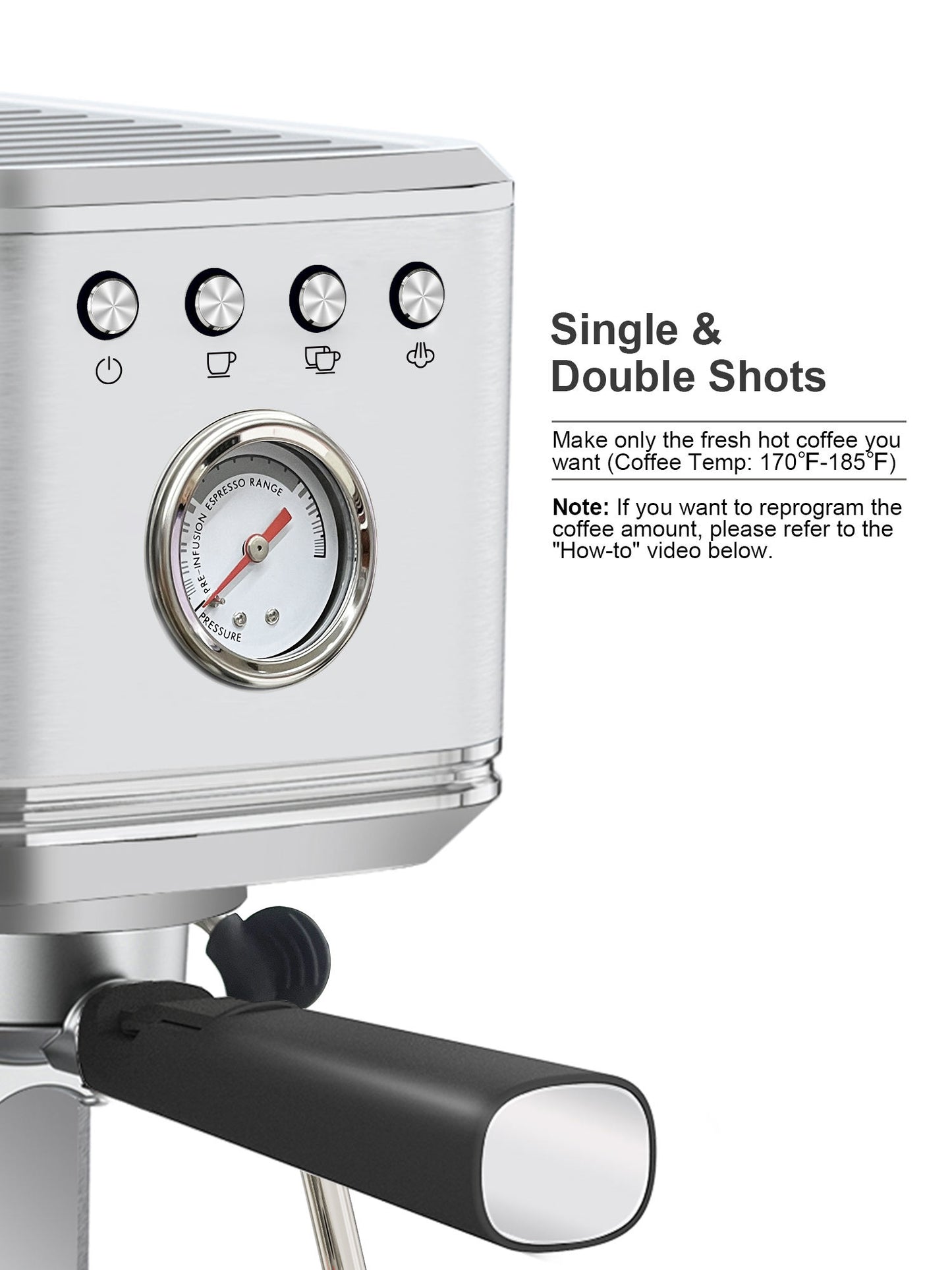 20 Bar Semi-Auto Espresso Machine - Stainless Steel with Milk Frother