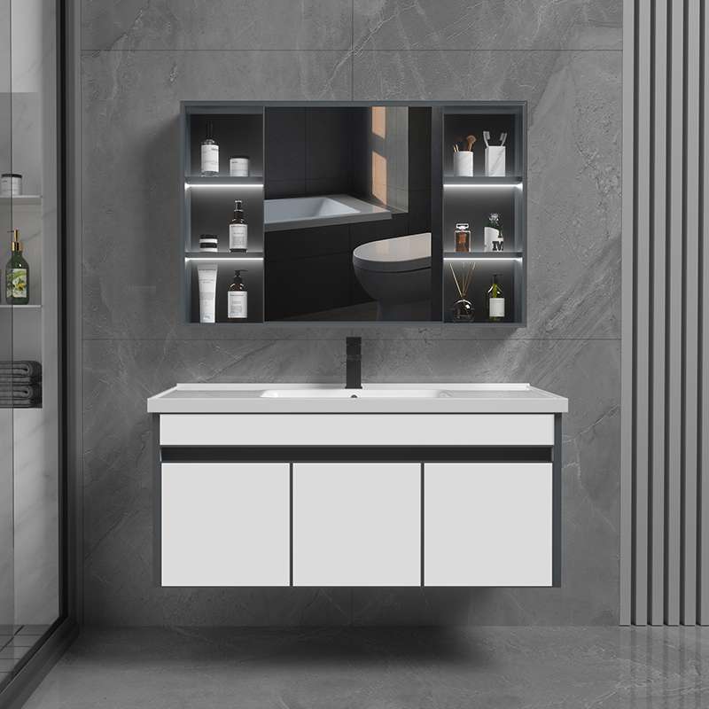 Wall-Mounted Smart Bathroom Vanity - Touch Sensor Mirror & Stone Ceramic Basin