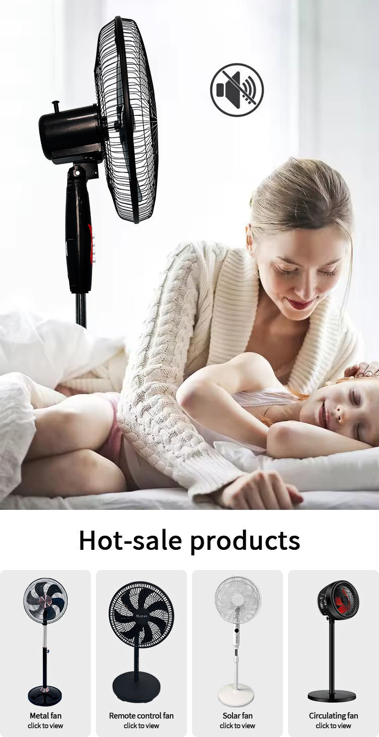 16-Inch Solar Floor Fan with LED Light - Rechargeable, Includes Panel & Stand