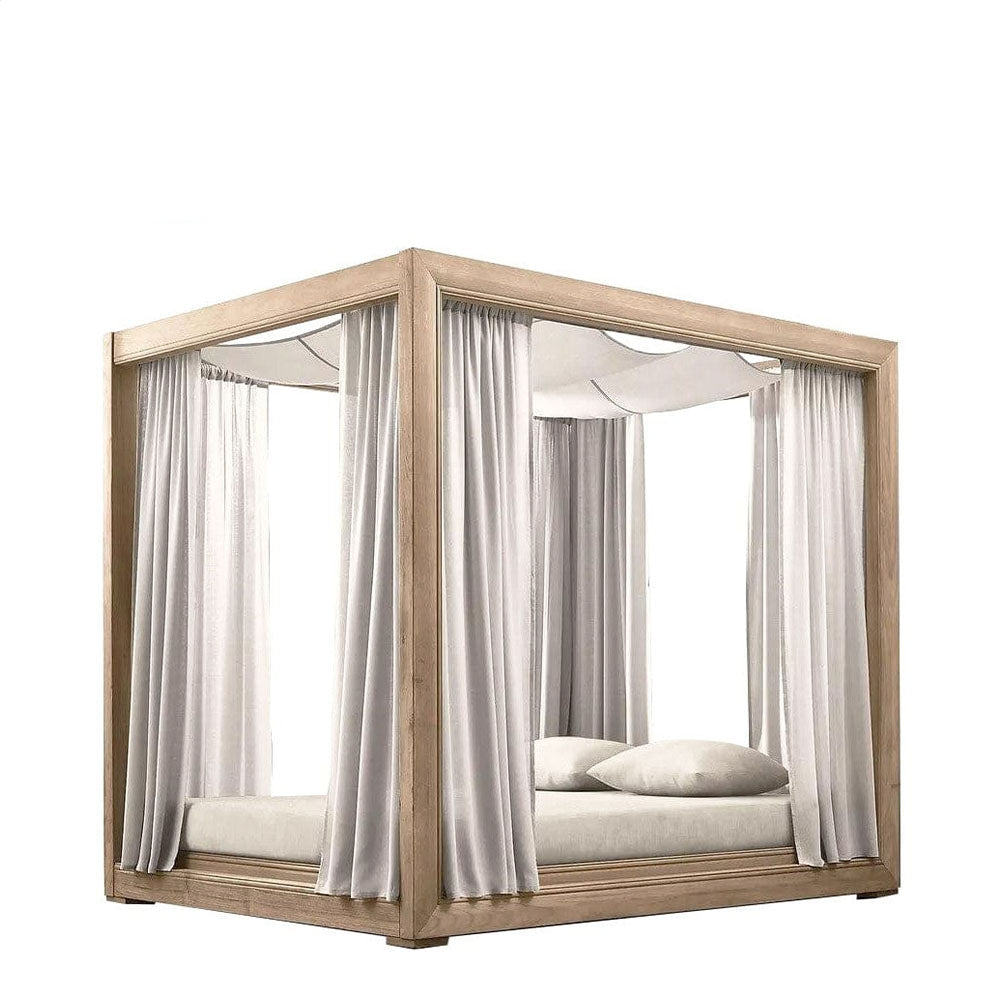 Modern Teak Pool Sunbed with Canopy - Patio, Beach & Outdoor Sofa Bed