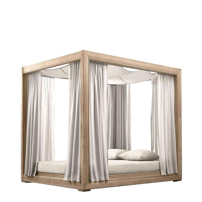 Modern Teak Pool Sunbed with Canopy - Patio, Beach & Outdoor Sofa Bed