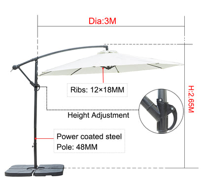 Height-Adjustable Patio Umbrella - Cantilever for Restaurant & Garden