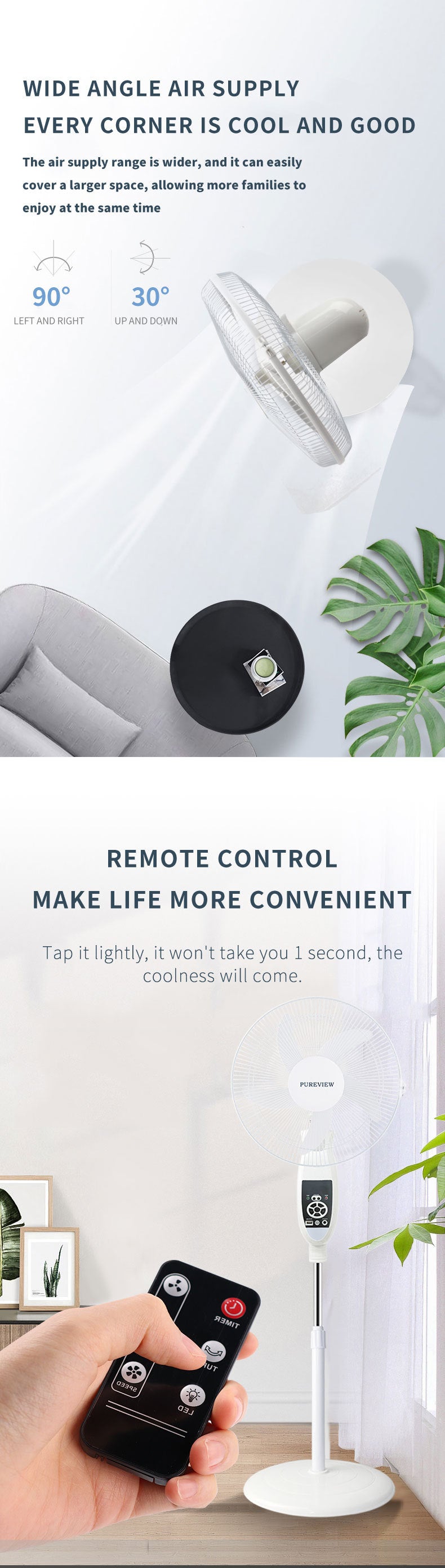 Remote-controlled solar panel battery-powered water mist fan, low-noise outdoor camping, home, car, garage use.