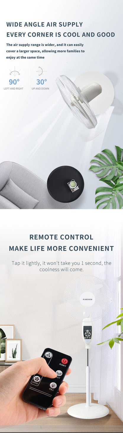 Remote-controlled solar panel battery-powered water mist fan, low-noise outdoor camping, home, car, garage use.