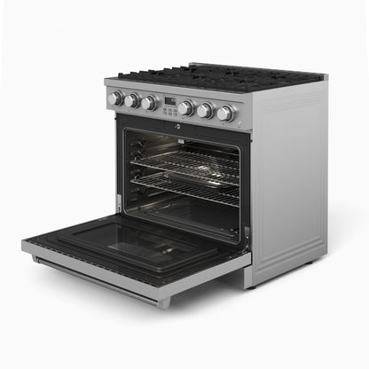 36" Freestanding Luxury Gas Range for Home Use - 6 Powerful Burners, Convection Oven, and Stainless Steel Design