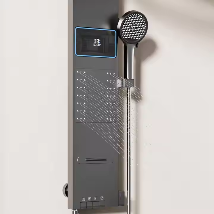 Brushed Gunmetal Grey Shower Set - Round Waterfall Design, stainless steel