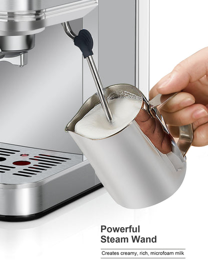 20 Bar Semi-Auto Espresso Machine - Stainless Steel with Milk Frother