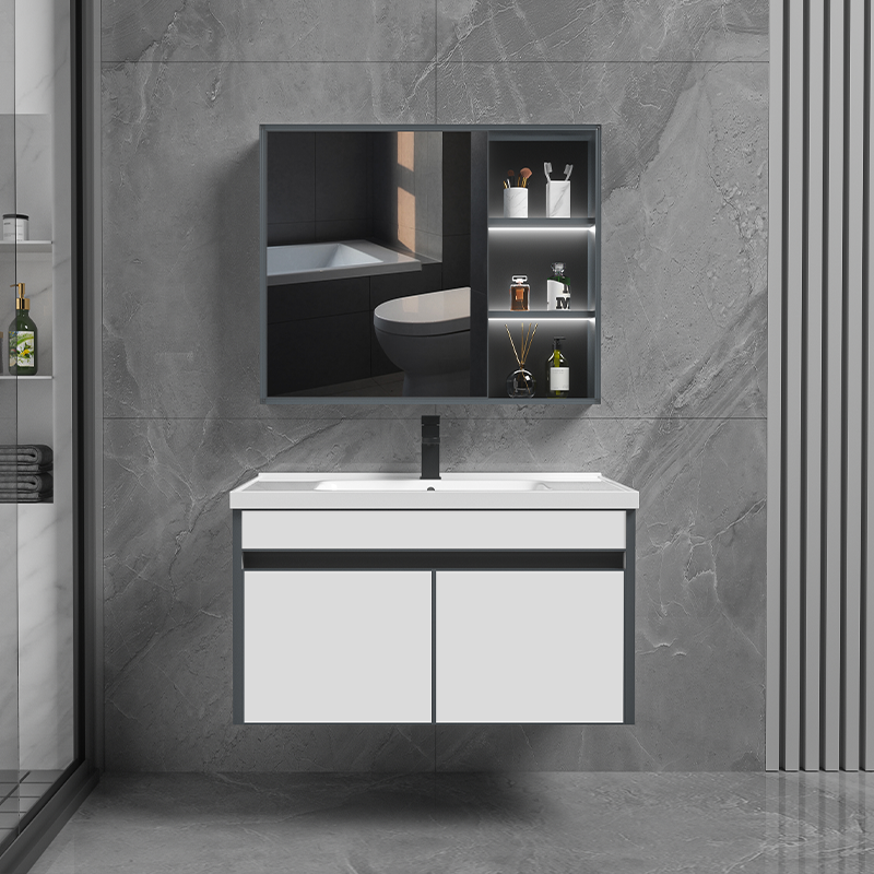 Wall-Mounted Smart Bathroom Vanity - Touch Sensor Mirror & Stone Ceramic Basin