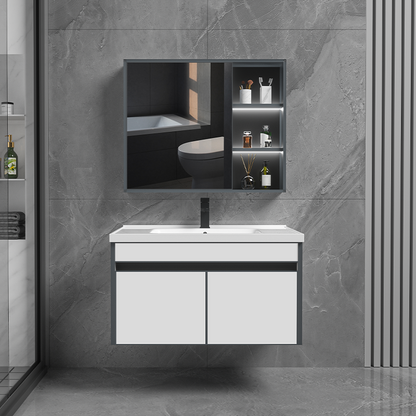 Wall-Mounted Smart Bathroom Vanity - Touch Sensor Mirror & Stone Ceramic Basin