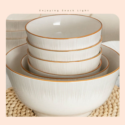 White Ceramic Bowl Set - Japanese Modern Design for Home Dining