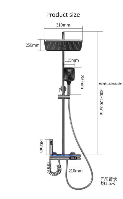 Brass Thermostatic Shower Set - Digital Control, Wall-Mounted Rain Shower