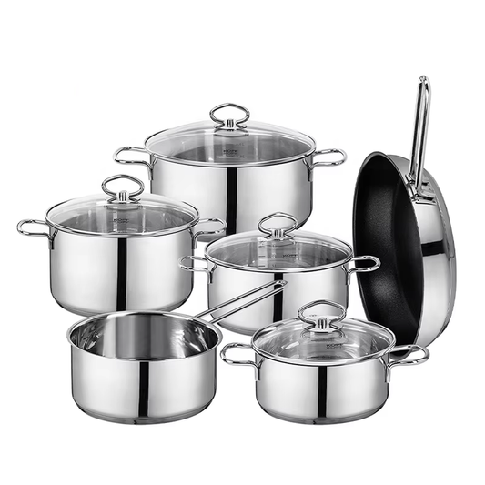 6-Piece Stainless Steel Cookware Set - Non-Stick, Induction Compatible