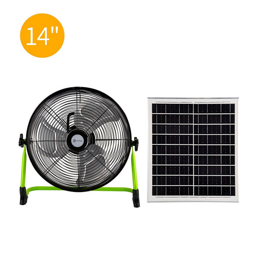 14-Inch Portable Solar Fan - Brushless Motor, Aluminum, USB Charging for Camping