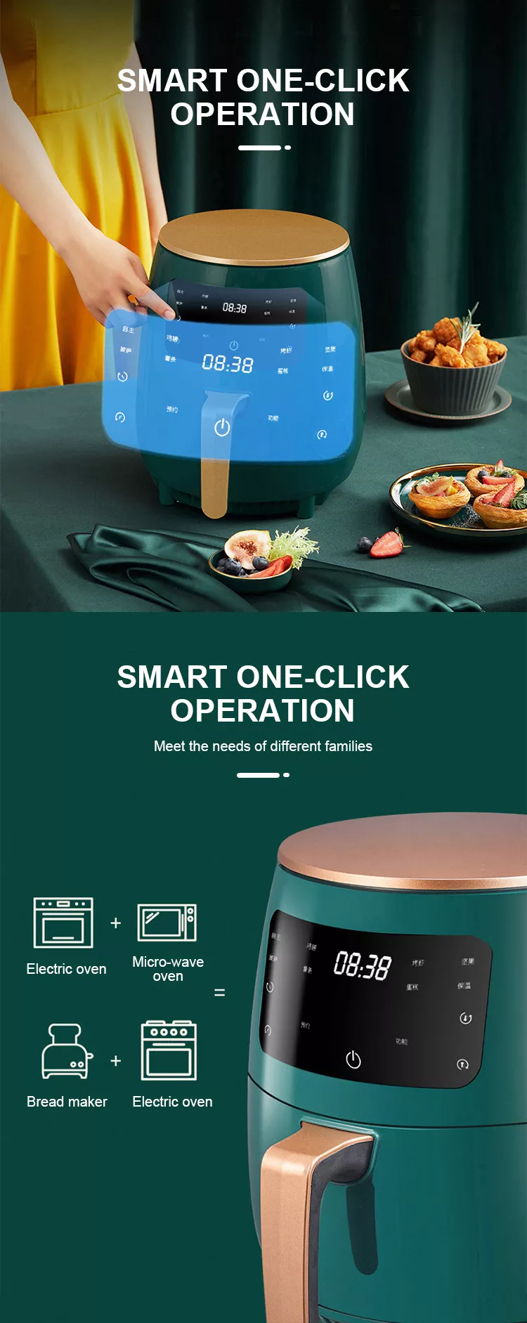 1800W 8L Multifunction Air Fryer - Oil-Free with Reusable Silicone