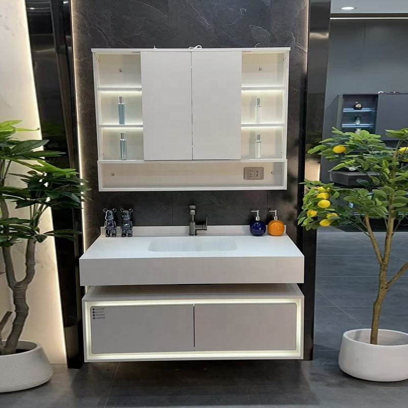 Modern Wooden Bathroom Wall Cabinet with Basin - For Hotel