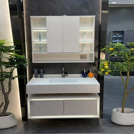 Modern Wooden Bathroom Wall Cabinet with Basin - For Hotel