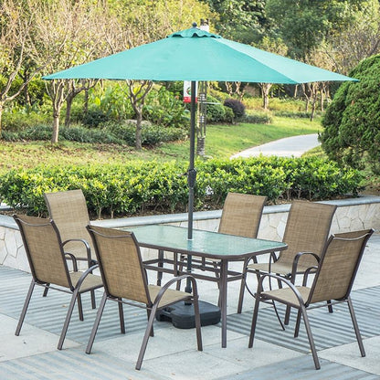 Metal Outdoor Dining Set - Rectangle Table with 4 Stackable Armchairs