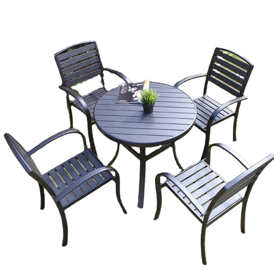 Steel Frame Garden Set - Wooden Table & Chairs for Patio