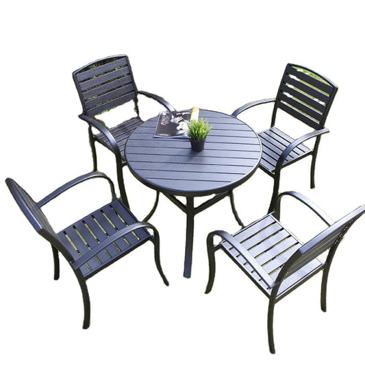 Steel Frame Garden Set - Wooden Table & Chairs for Patio