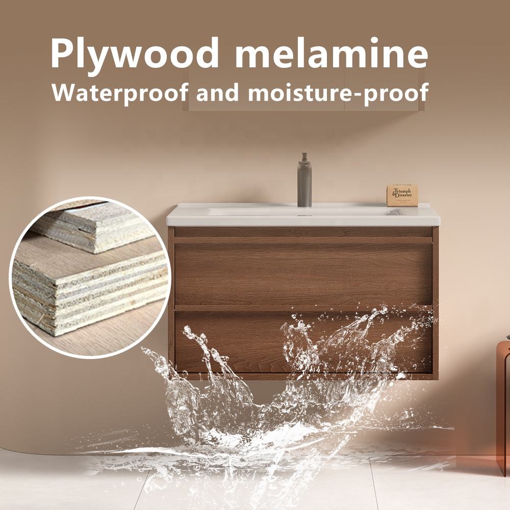 Ceramic Bathroom Vanity Set - Waterproof Wood Cabinet with LED Mirror & Storage