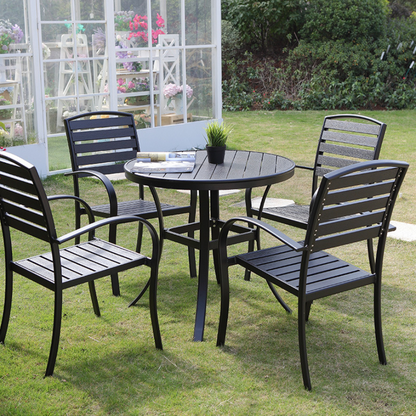 Steel Frame Garden Set - Wooden Table & Chairs for Patio