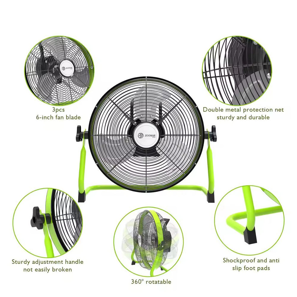 14-Inch Portable Solar Fan - Brushless Motor, Aluminum, USB Charging for Camping