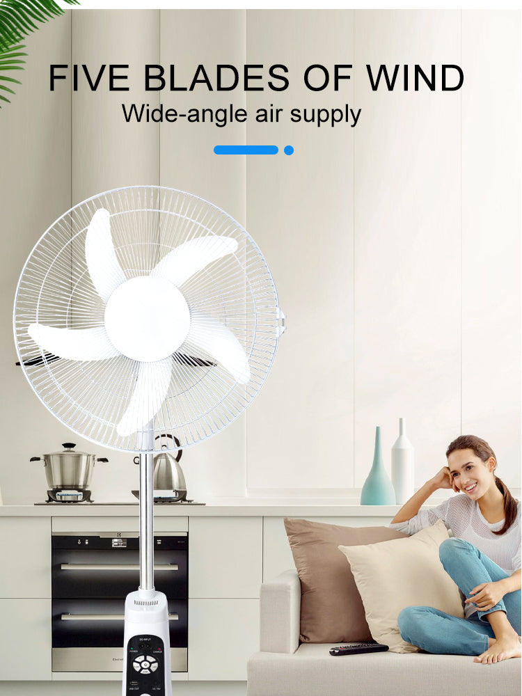 16/18-Inch Solar AC Fan - USB & Panel Charging, Built-in LED Light