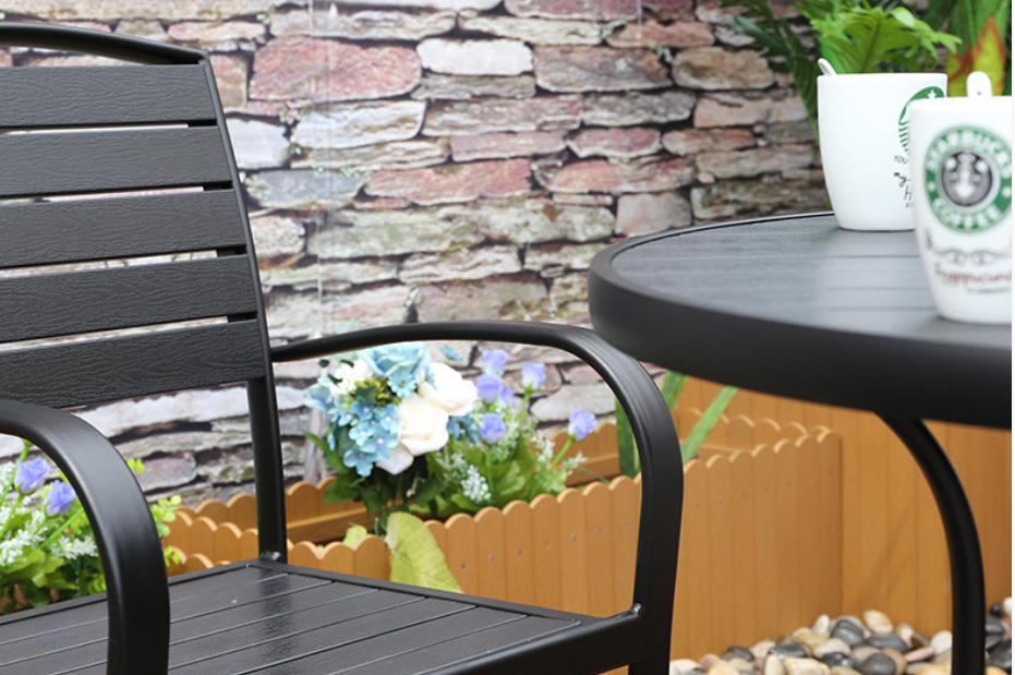 Steel Frame Garden Set - Wooden Table & Chairs for Patio