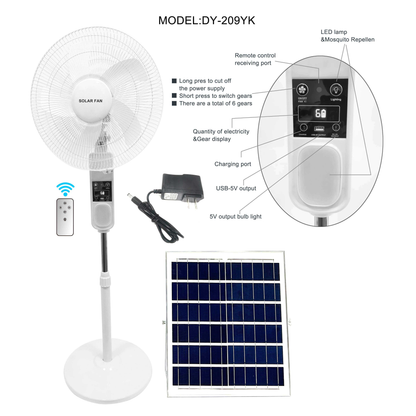 16/18-Inch Solar Stand Fan - 5 Blades, AC/DC 12V, with Panel & Battery