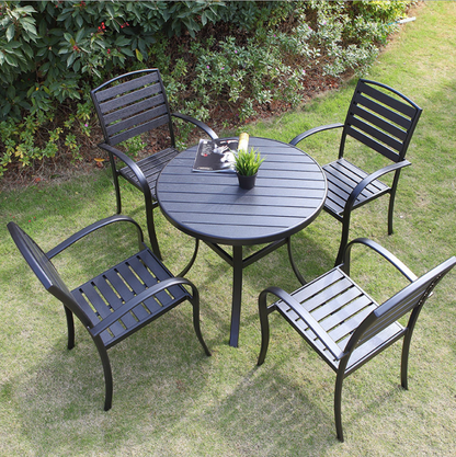 Steel Frame Garden Set - Wooden Table & Chairs for Patio