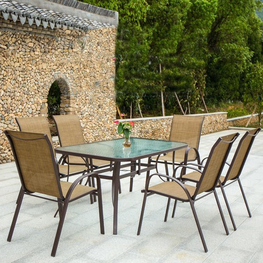 Metal Outdoor Dining Set - Rectangle Table with 4 Stackable Armchairs