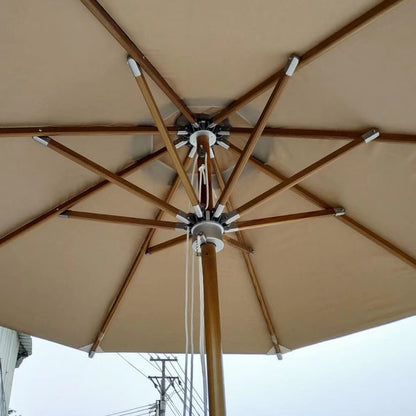 10ft Market Umbrella - 8-Rib Wood Frame with Pulley Lift