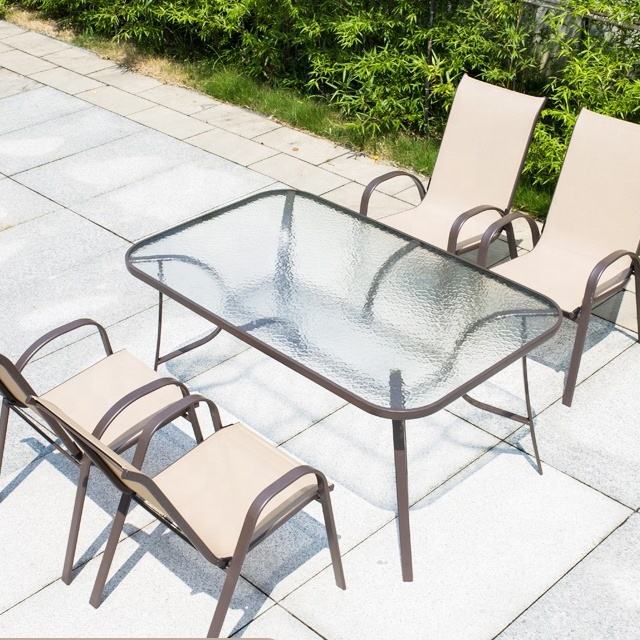 Metal Outdoor Dining Set - Rectangle Table with 4 Stackable Armchairs