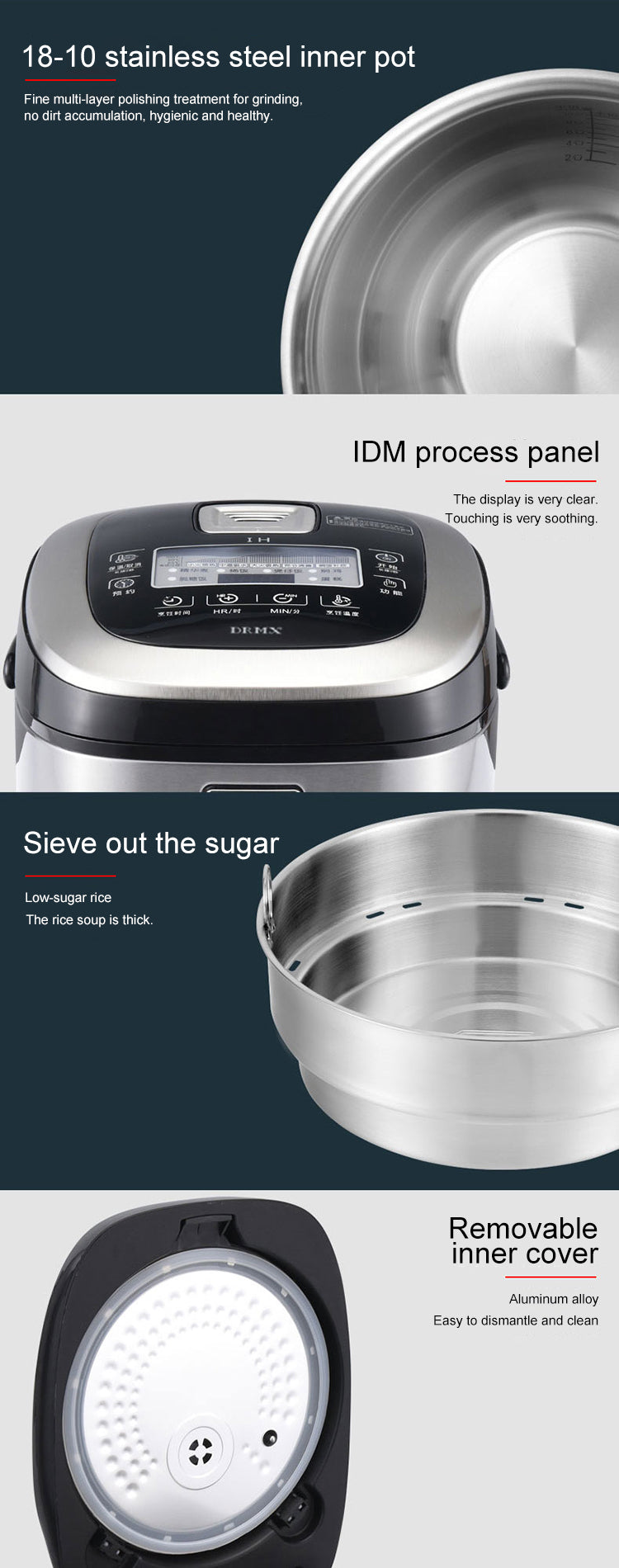Smart IH Rice Cooker - 304 Stainless Steel Pot, Low Sugar