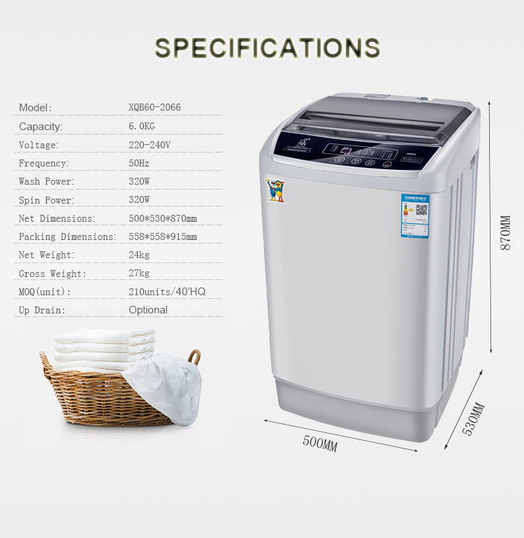6kg Large Capacity Automatic Washer - For Home, Top Load